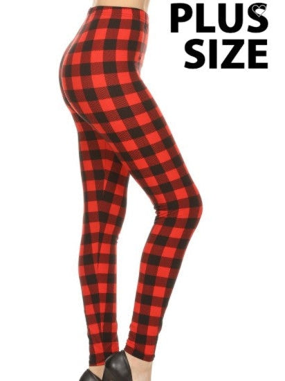 Curvy Buffalo Check Leggings Red/Black